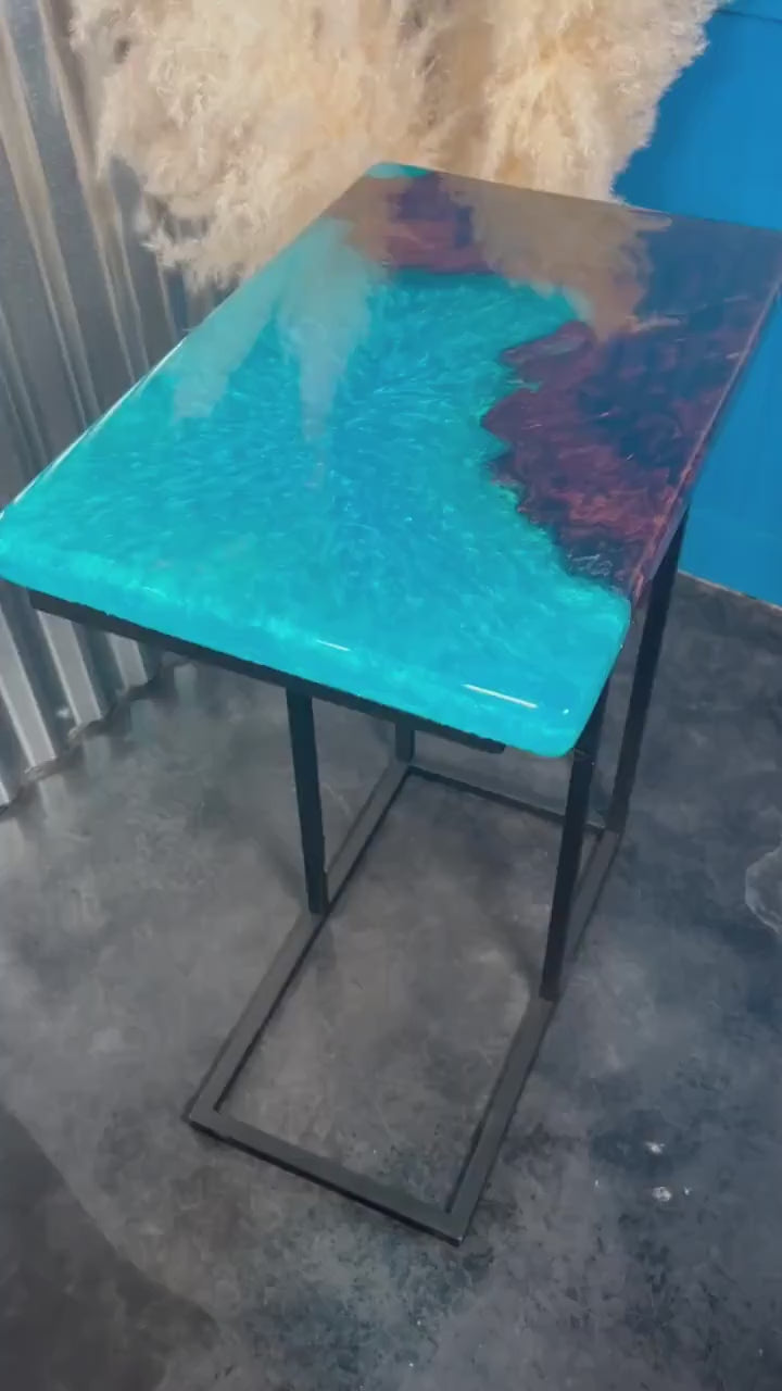 TURQUOISE WALNUT Epoxy Resin Table with Walnut Burl | Side Table | End Table | Accent Table, C-Table