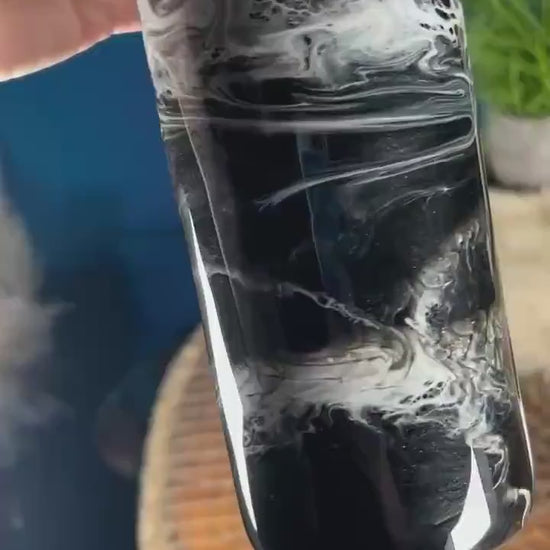 Black and White Waves 20 oz Insulated Drink Tumbler | Coastal Decor