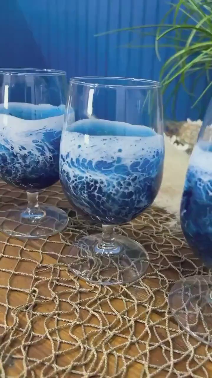 Ocean Waves Beverage Glasses | Coastal Decor