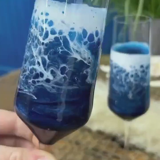 Ocean Waves Champagne Glasses Set of Two | Coastal Decor