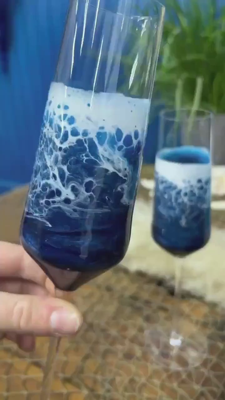 Ocean Waves Champagne Glasses Set of Two | Coastal Decor