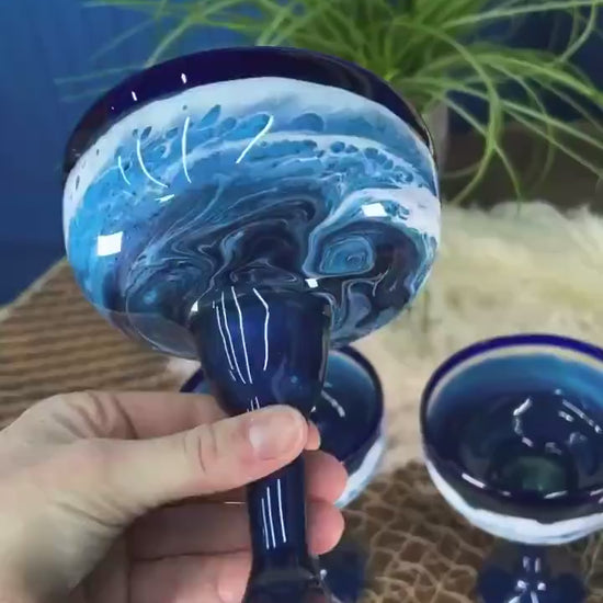 Ocean Waves Margarita Glasses | Coastal Decor