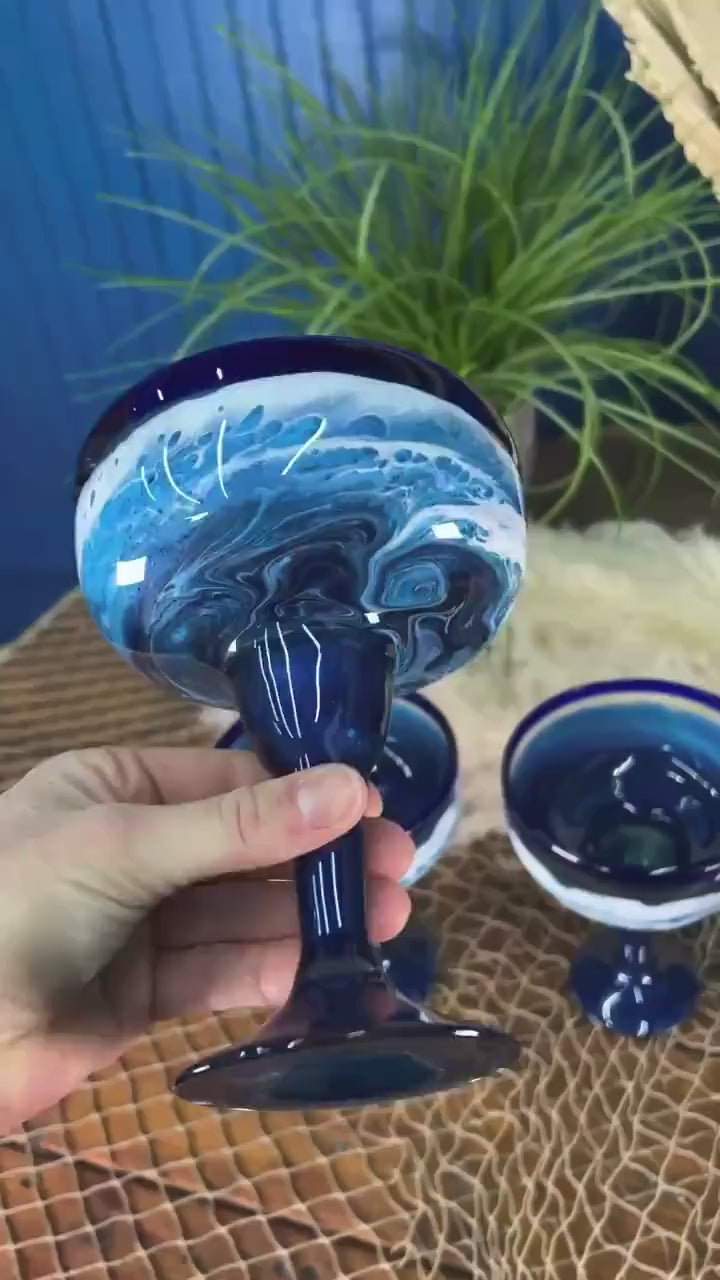 Ocean Waves Margarita Glasses | Coastal Decor