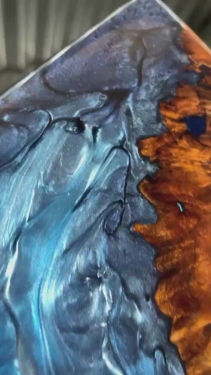 BLUE BURL Epoxy Resin Table with Walnut Burl | Side Table | End Table | Accent Table