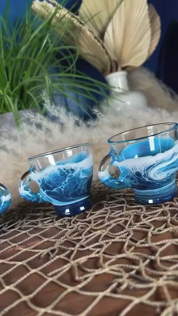 Ocean Waves Espresso Coffee Cups| Coastal Decor