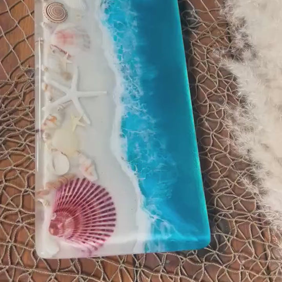 Tropical Ocean Sea Shell Epoxy Resin Charcuterie Board/Serving Platter
