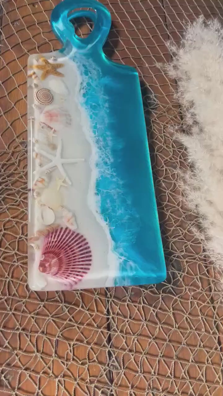 Tropical Ocean Sea Shell Epoxy Resin Charcuterie Board/Serving Platter