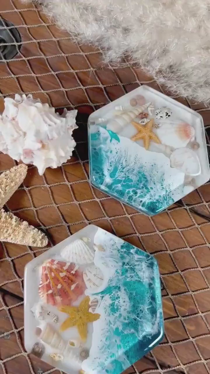 Turquoise Waves Sea Scape Coasters