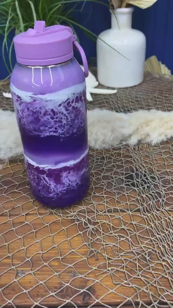 Ocean Waves Purple Water Bottle