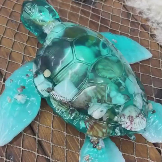 Turquoise Sea Shell Turtle | Ocean Decor | Epoxy Resin