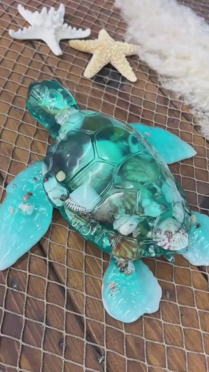Turquoise Sea Shell Turtle | Ocean Decor | Epoxy Resin