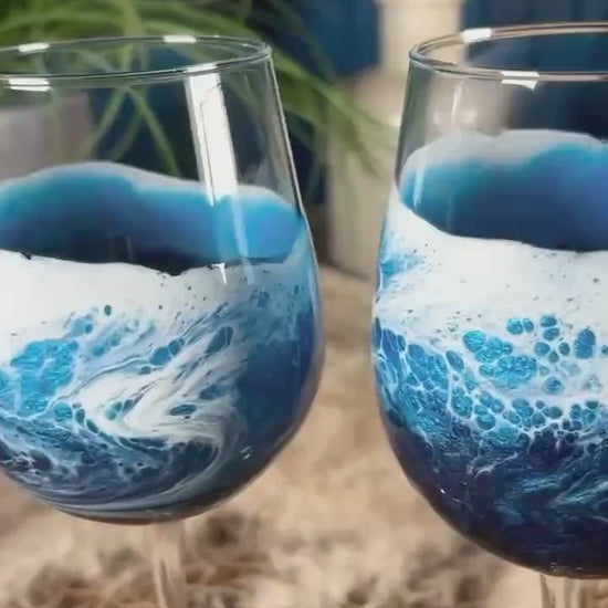 Ocean Waves Wine Glasses | Coastal Decor