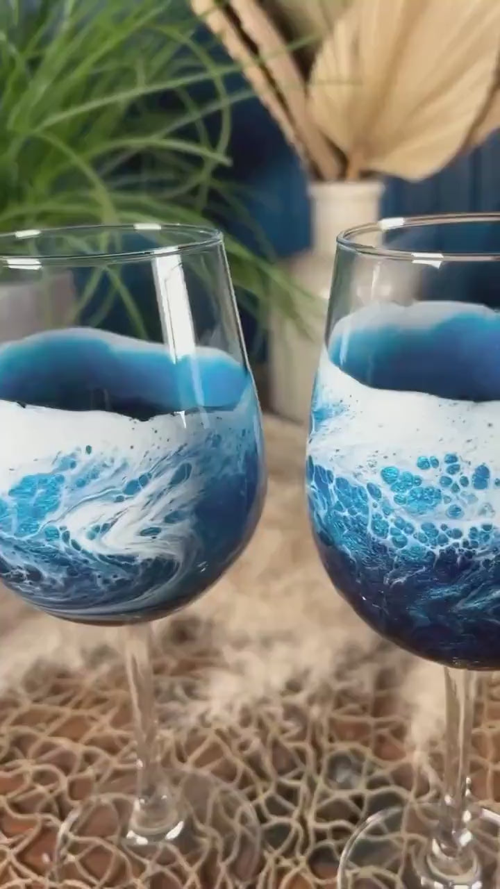 Ocean Waves Wine Glasses | Coastal Decor