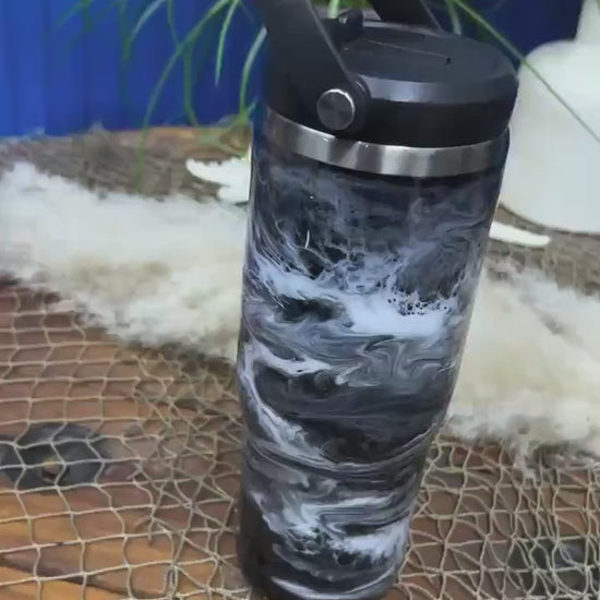 Black & White Waves Water Bottle