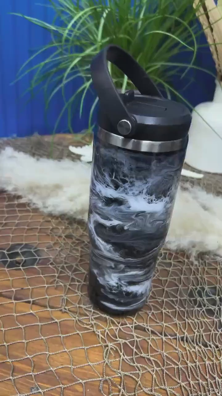 Black & White Waves Water Bottle