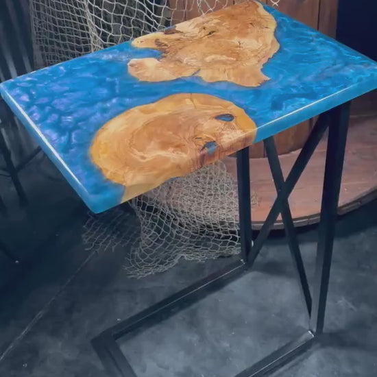 BLUE OLIVE Epoxy Resin Table with Olive Wood | Side Table | End Table | Accent Table | C-Table