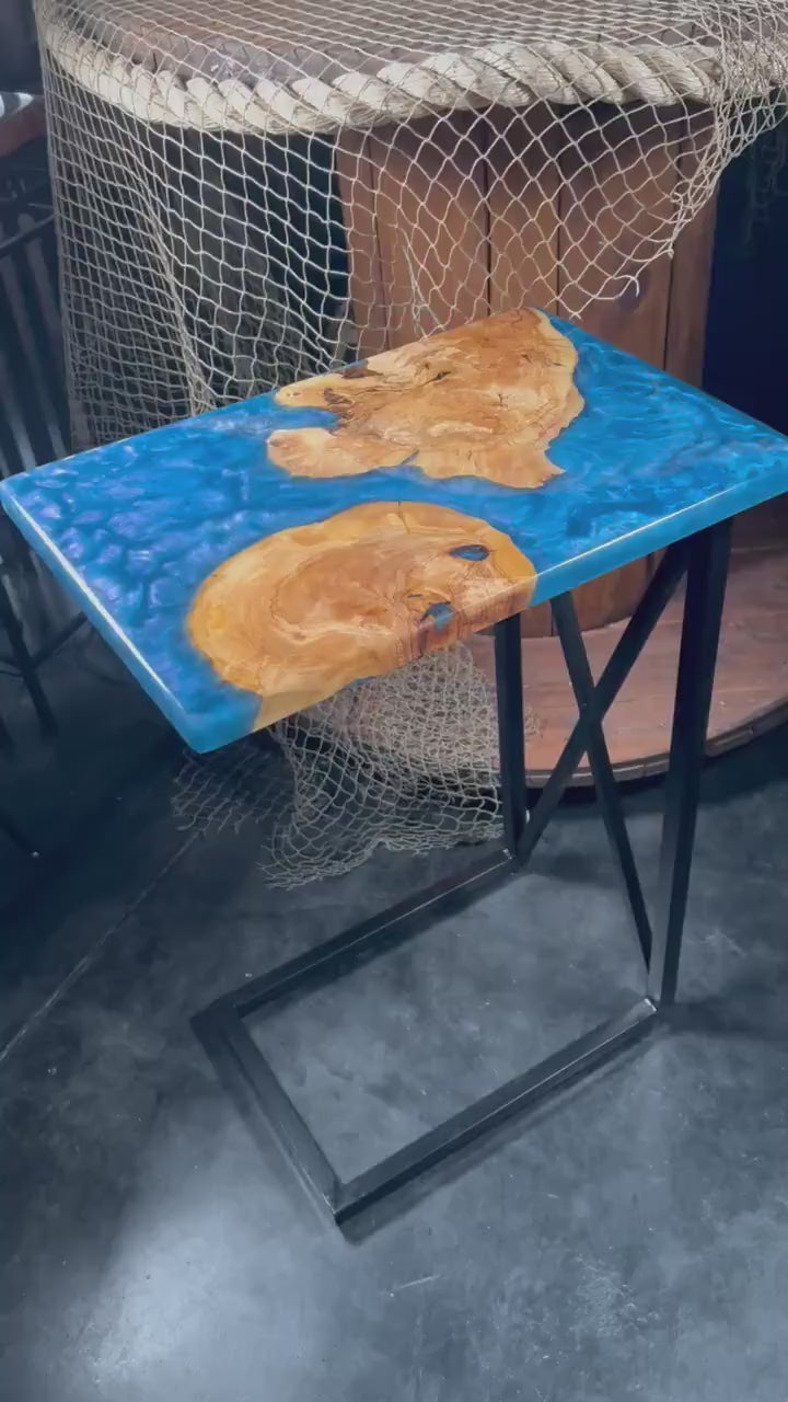 BLUE OLIVE Epoxy Resin Table with Olive Wood | Side Table | End Table | Accent Table | C-Table