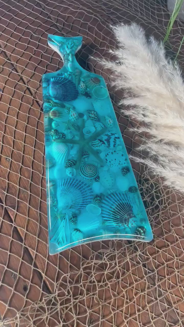 Sea Shell Ocean Cheese Board / Charcuterie Board / Serving Platter with Dolphin Tale Handle