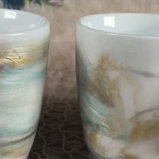 Turquoise and Gold Marble Coffee Cups