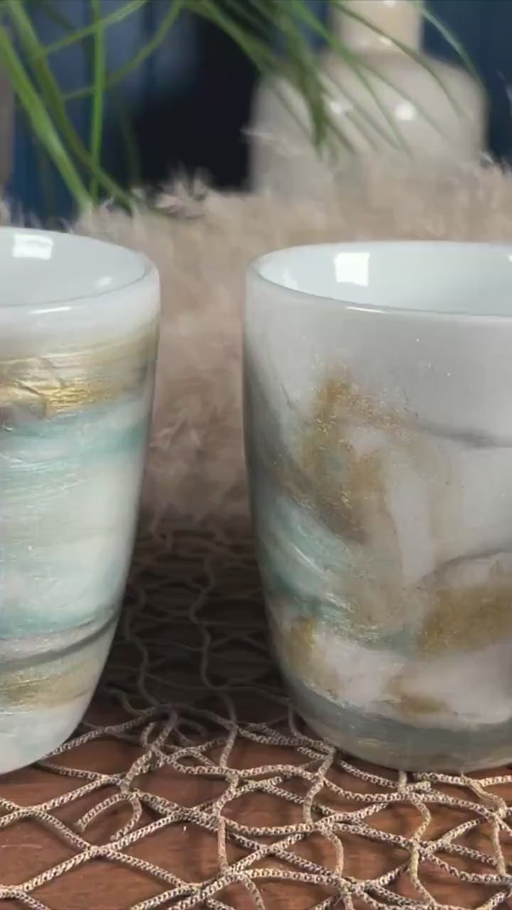 Turquoise and Gold Marble Coffee Cups