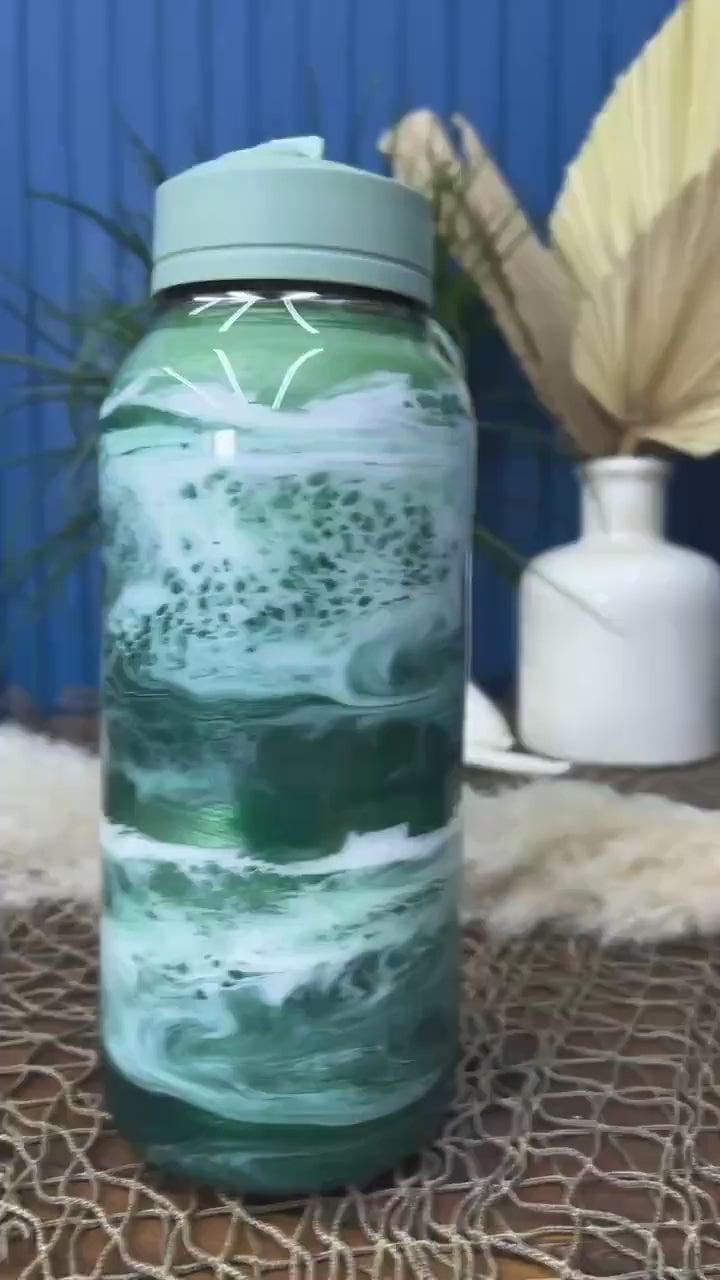 Ocean Waves Green Water Bottle