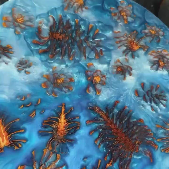 PINECONE BLUE Epoxy Resin Table with Pinecones | Side Table | End Table | Accent Table