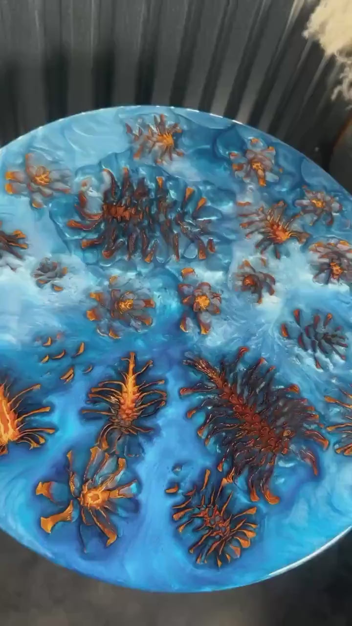 PINECONE BLUE Epoxy Resin Table with Pinecones | Side Table | End Table | Accent Table