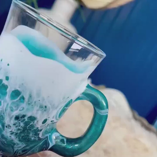 Turquoise Waves Irish Mug Coffee Glasses | Coastal Decor