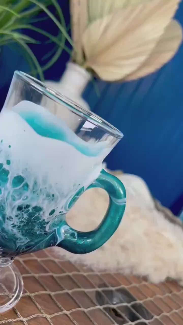 Turquoise Waves Irish Mug Coffee Glasses | Coastal Decor