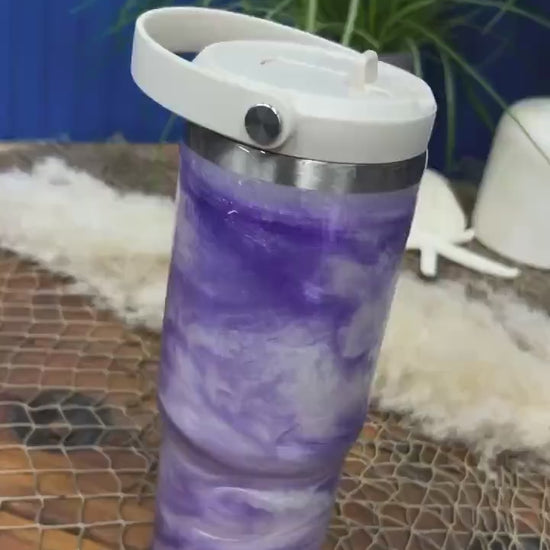 Purple & Pearl Epoxy Resin Water Bottle