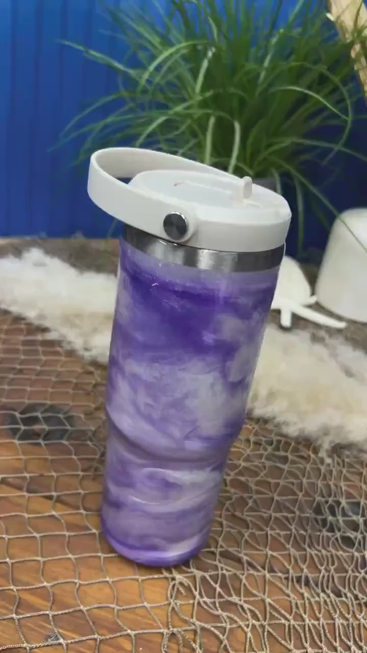 Purple & Pearl Epoxy Resin Water Bottle