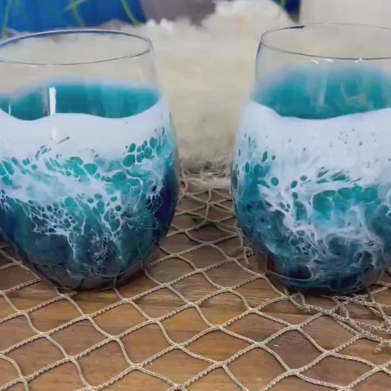 Turquoise Waves Wine Glasses | Coastal Decor
