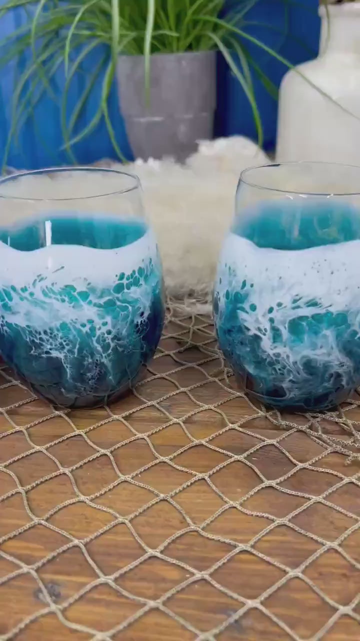 Turquoise Waves Wine Glasses | Coastal Decor