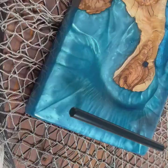 Olive Wood with Turqoise and Blue Epoxy  Resin Charcuterie Board, serving board