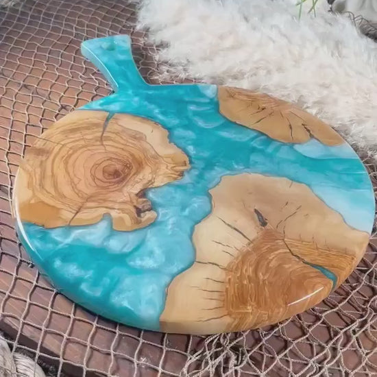 Turquoise with Olive Wood  Round Charcuterie Board