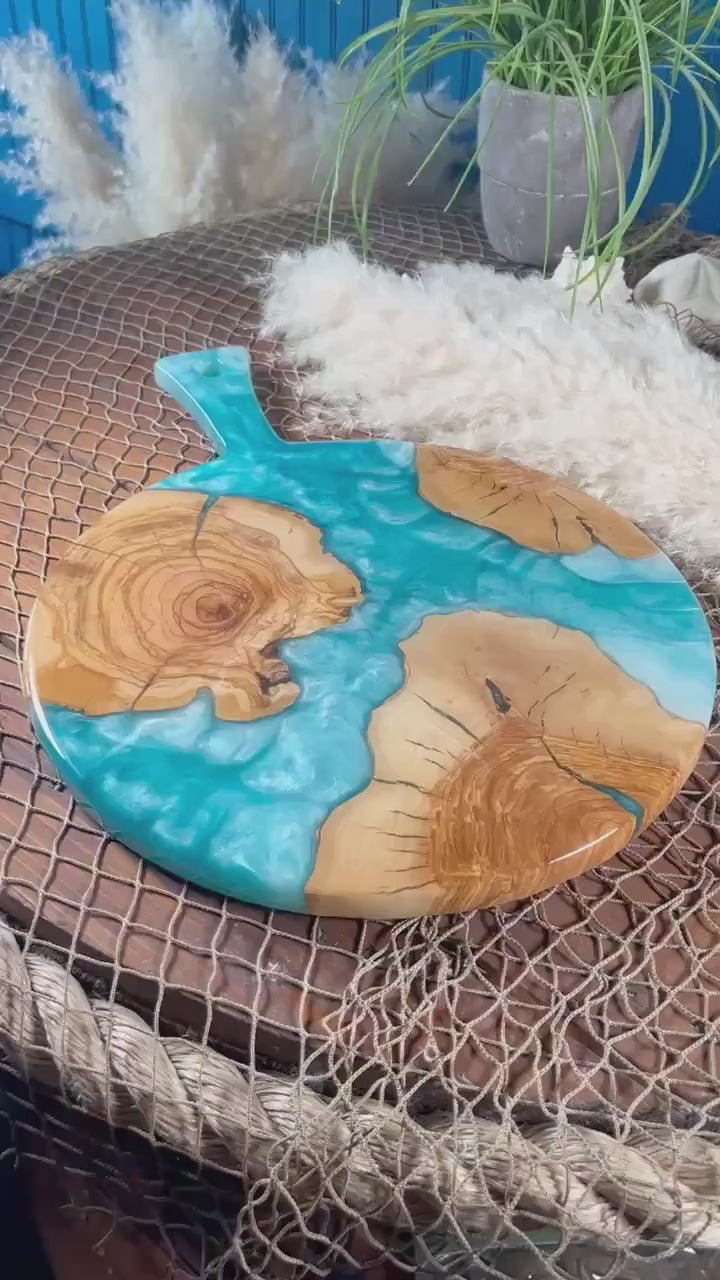 Turquoise with Olive Wood  Round Charcuterie Board